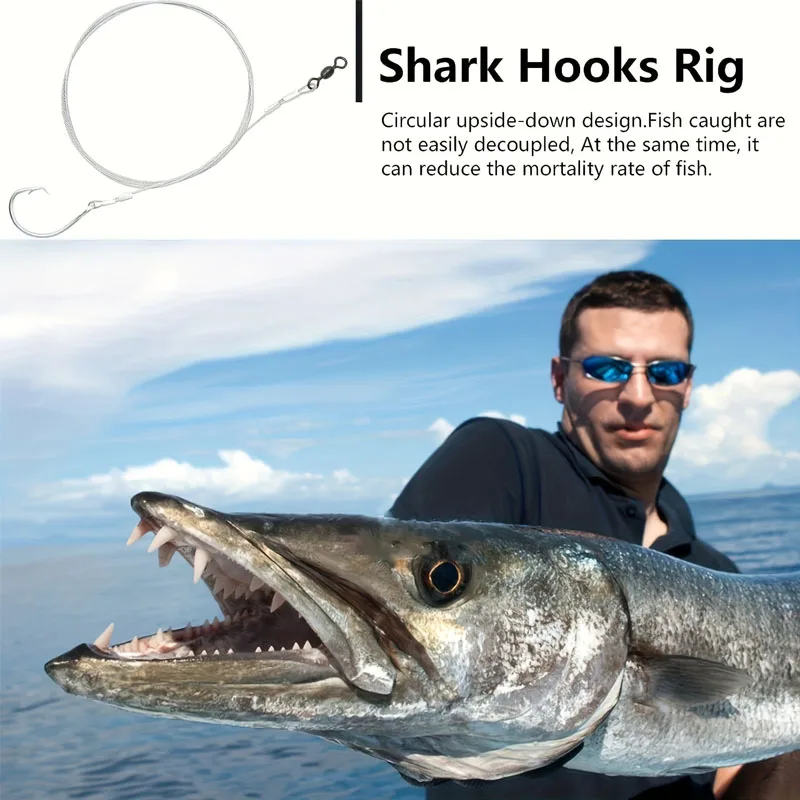 Big Game Saltwater Fishing Rigs - Extra Large Circle Hooks for Shark/Tuna/Sturgeon with Anti-Bite Wire Leaders view 3