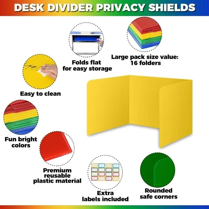 4Pieces Classroom Privacy Desk Dividers Student Study Carrel for Student Desks, Classroom Desk Privacy Folders