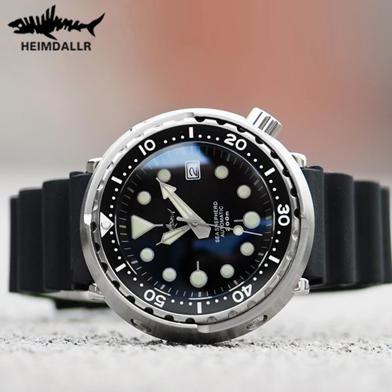 HEIMDALLR Tuna Stainless Steel Diving Watch Men Black Dial Sapphire Japan NH35A Automatic 200M Waterproof Men Mechanical Watches