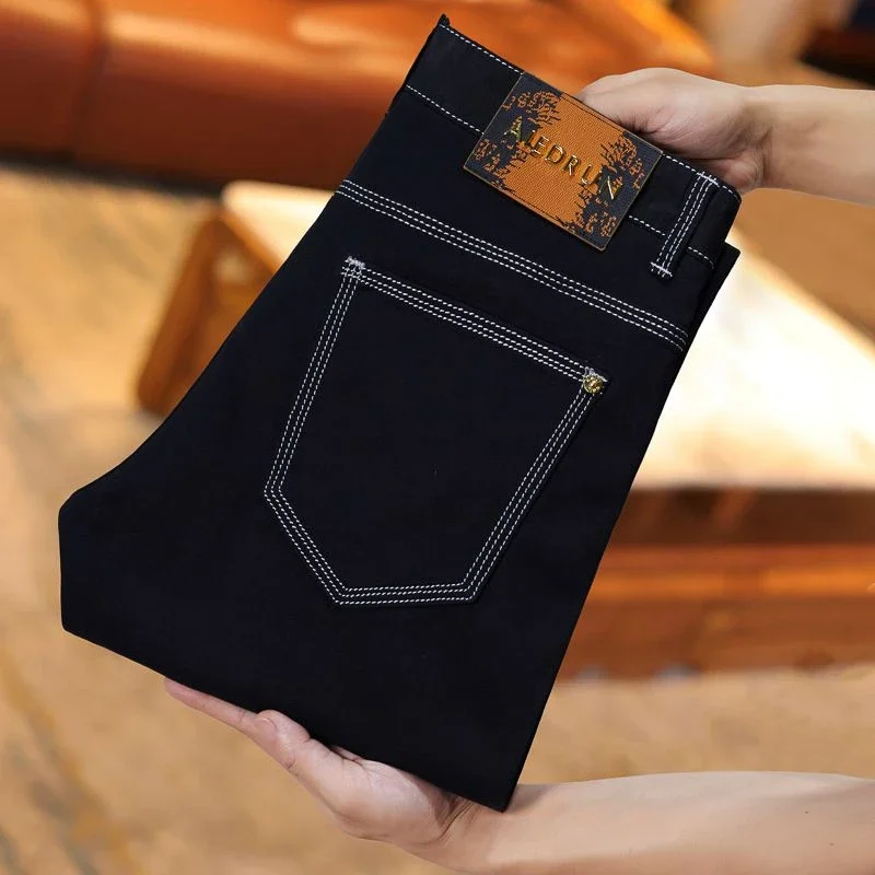 

Faionable Bla Straight Leg Jeans Men's Casual Waed Cotton Polyester Blend Autumn Winter New Sle Slimming Trendy Jeans