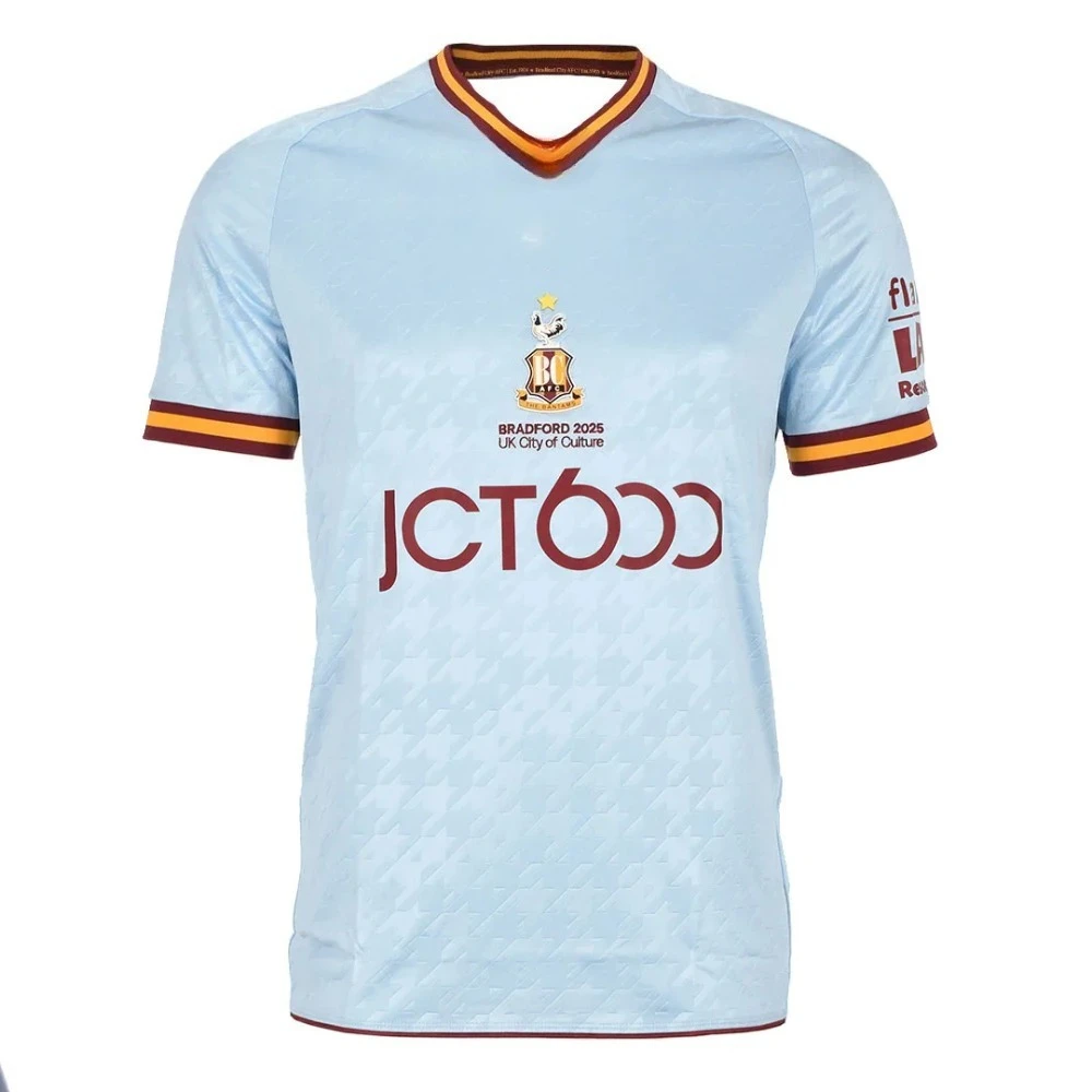 25-26 تي شيرت مريح مطبوع ثلاثي الأبعاد برادفورد سيتي AFC Home and Away Footbool جيرسي تي شيرت نفس الكبار والأطفال #3