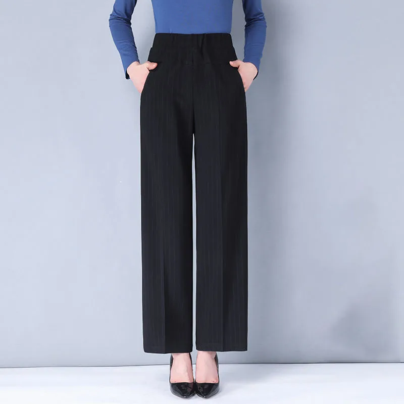 Office Lady Fashion Loose Solid Wide Leg Pants Women Spring Autumn High Waist Elastic Casual Big Size Straight Trousers 2023 New