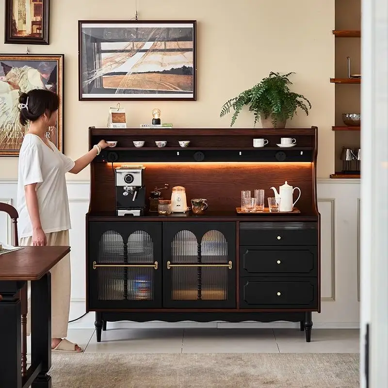 

French retro solid wood dining side cabinet small apartment living room wall storage cabinet cabinet household kitchen locker