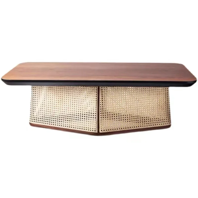 

Nordic rattan coffee table, solid wood creative special-shaped side table, small apartment simple tea table low table