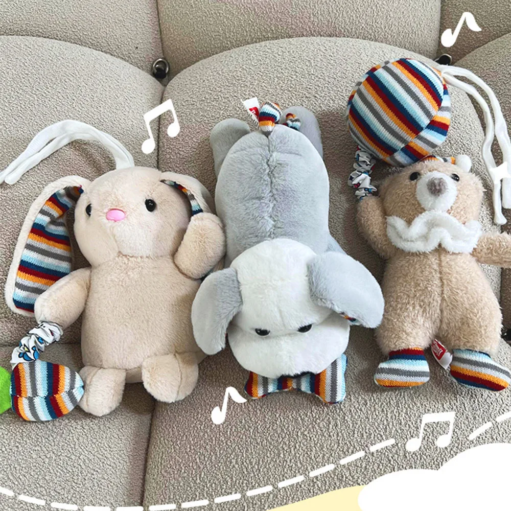 Cute baby Bunny Elephant Sleeping Towel Montessori Baby stroller 0-1 year old baby car headboard  rattle plush toy 3-6 months