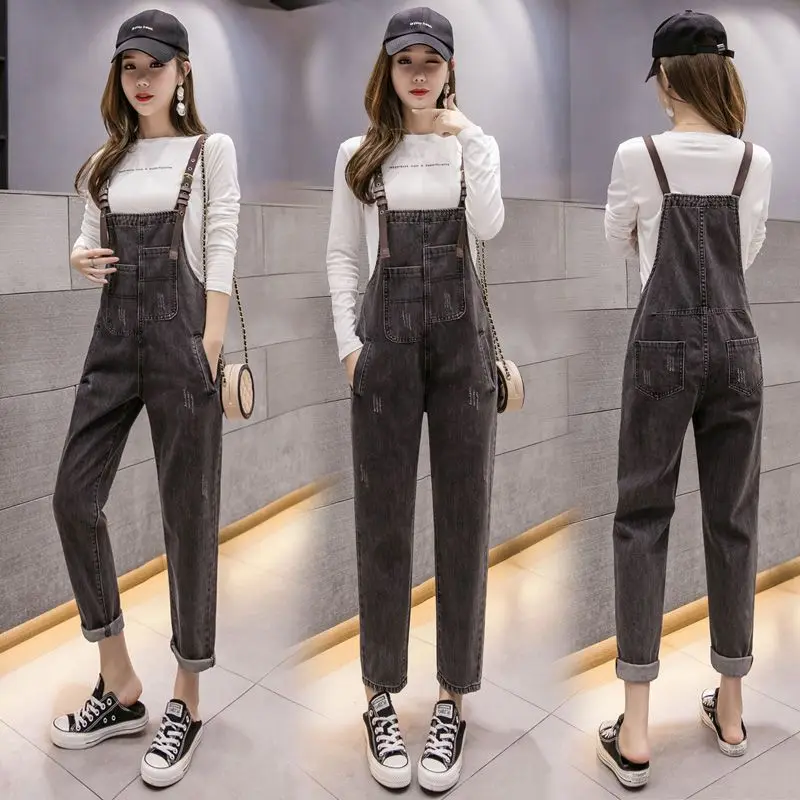 2024 Korean Fashion Winter Spring Black Denim Jumpsuit for Women Girl Overalls Pants Casual Jeans Clothing Streetwear