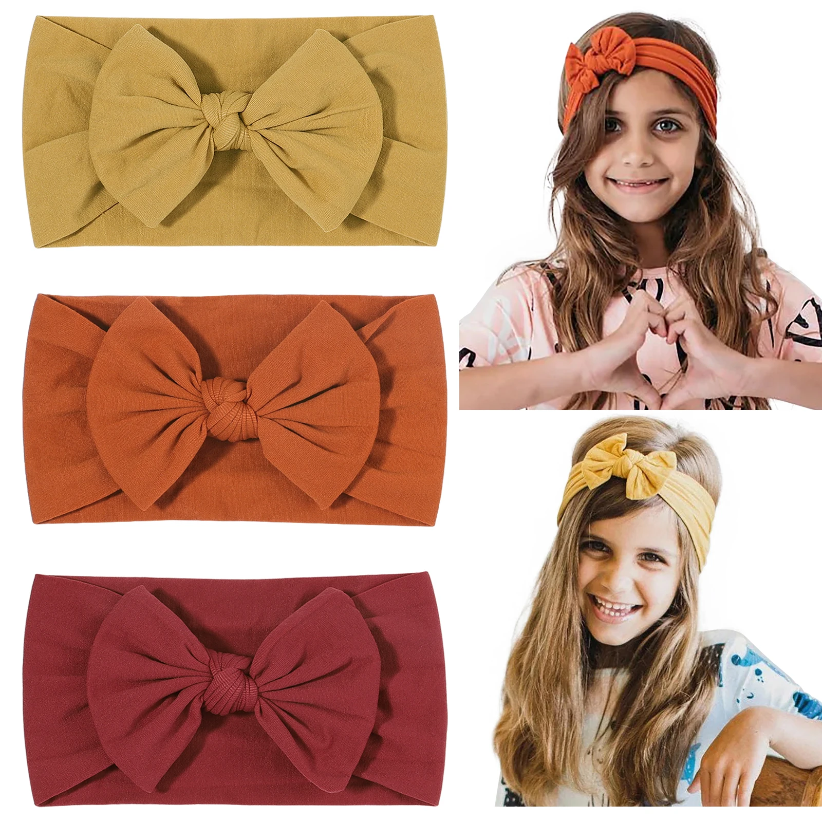 3 stücke Elastische Stricken Baby Stirnband Set für Mädchen Weiche Nylon Turban Bögen Kinder Haar Zubehör Neugeborenen Großhandel Geschenk