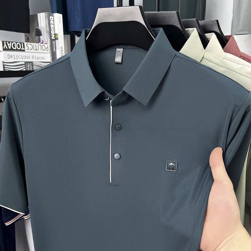 

Summer Men's Non-mark Lapel Polo Shirt Business Casual Short Sleeve Breathable Comfortable Print Cold Short Sleeve T-shirt Top