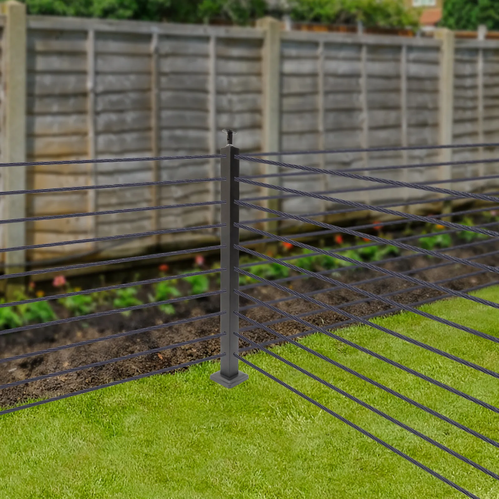 เหล็กกล้าไร้สนิม 304 แบบติดตั้งด้านบนทรงตัวที สีดำ ขนาด 36 นิ้ว สำหรับพื้นระดับไม้และคอนกรีต