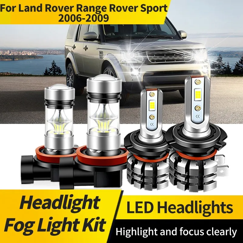 2PCS For Land Rover Range Rover Sport 2006-2009 H7 High Low Beam Lamp LED Headlights Canbus 6000K H11 Low Power Fog Light