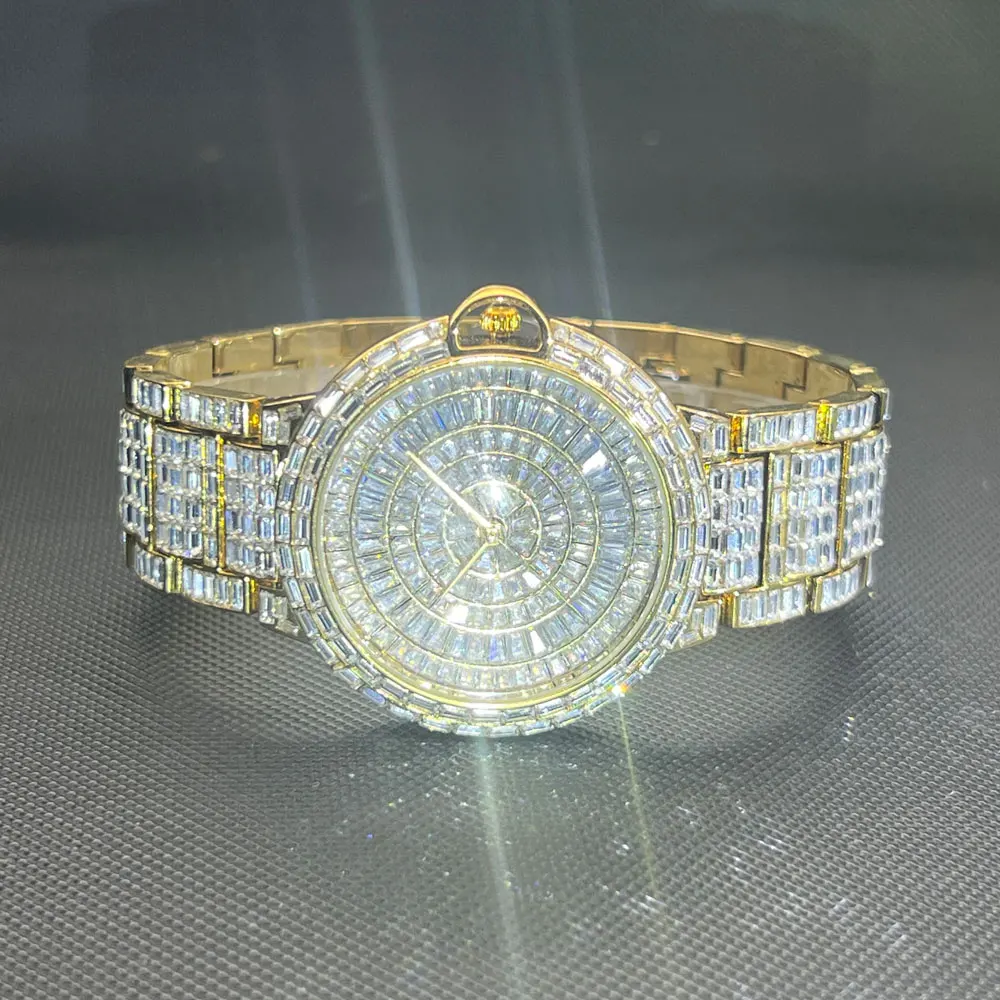 Classic Designer Watch For Men Hip Hop Full Diamond Bling Quartz Timepiece Luxury Crystal Bracelet Round Clock For Gift