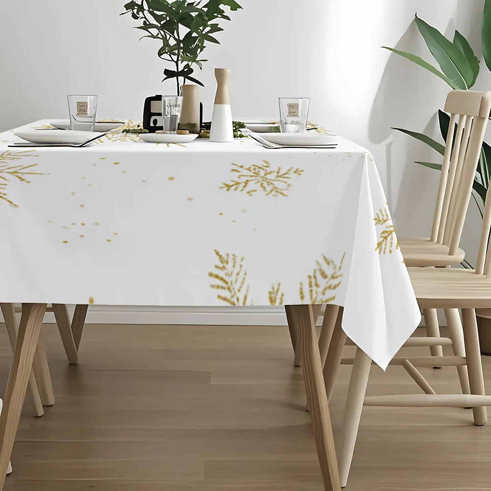 Elegant Gold Snowflake Waterproof Tablecloth for Dining Room Party Decor Spill Proof Table Cover Linen