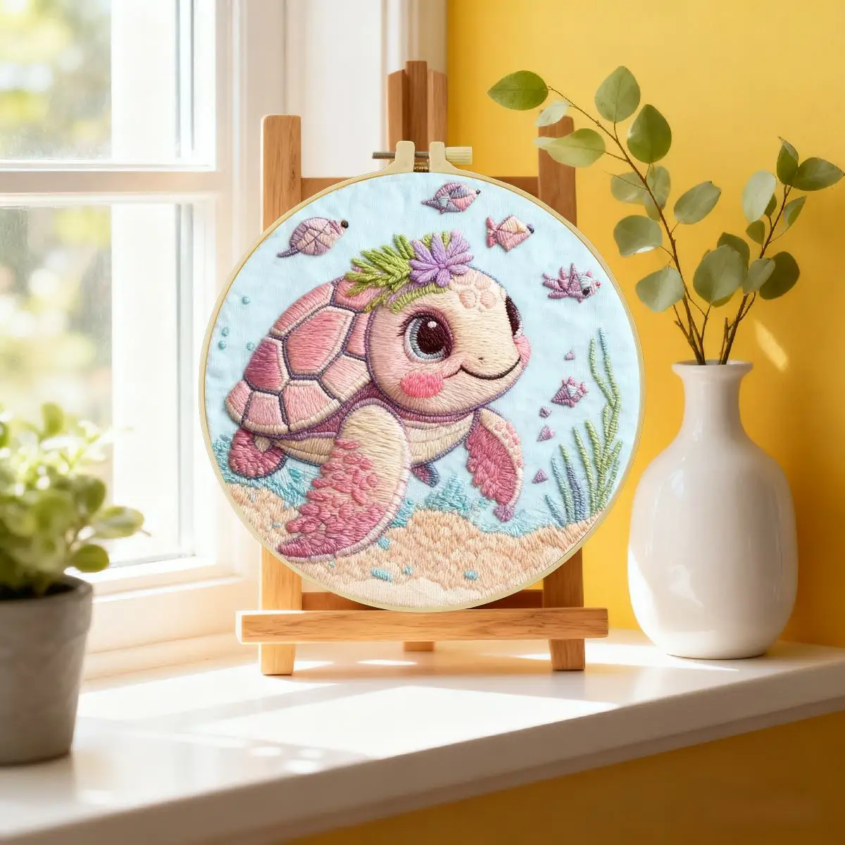 1 Stück 20X20CM/15X15CM 7,87/6,3 Zoll Tier - Schildkröte Stickerei Starter-Kit DIY-Kit DIY-Stickerei-Set Handarbeiten Nadelkunst – Detail 1