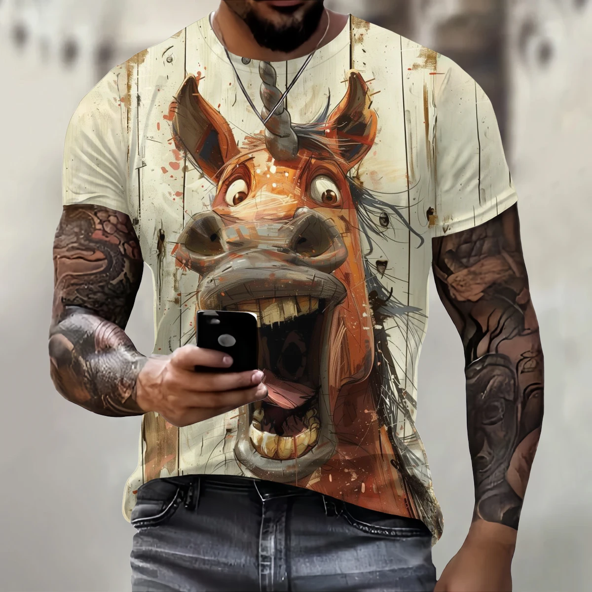 Funny 3D Donkey Print T Shirt For Men Street Trend Hip Hop Clothing Casual O-neck Short Sleeve T-Shirt Fashion Loose Summer Tops