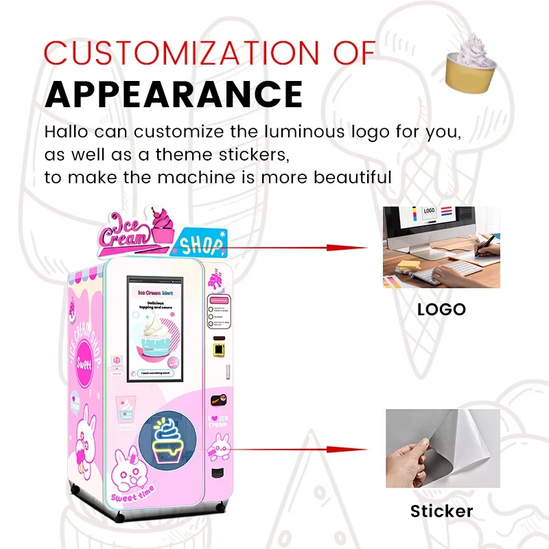 Programmable Robot Soft Serve Frozen Ice Cream Vending Machine Coin Operated Digital Screen Self Service with Open SDK