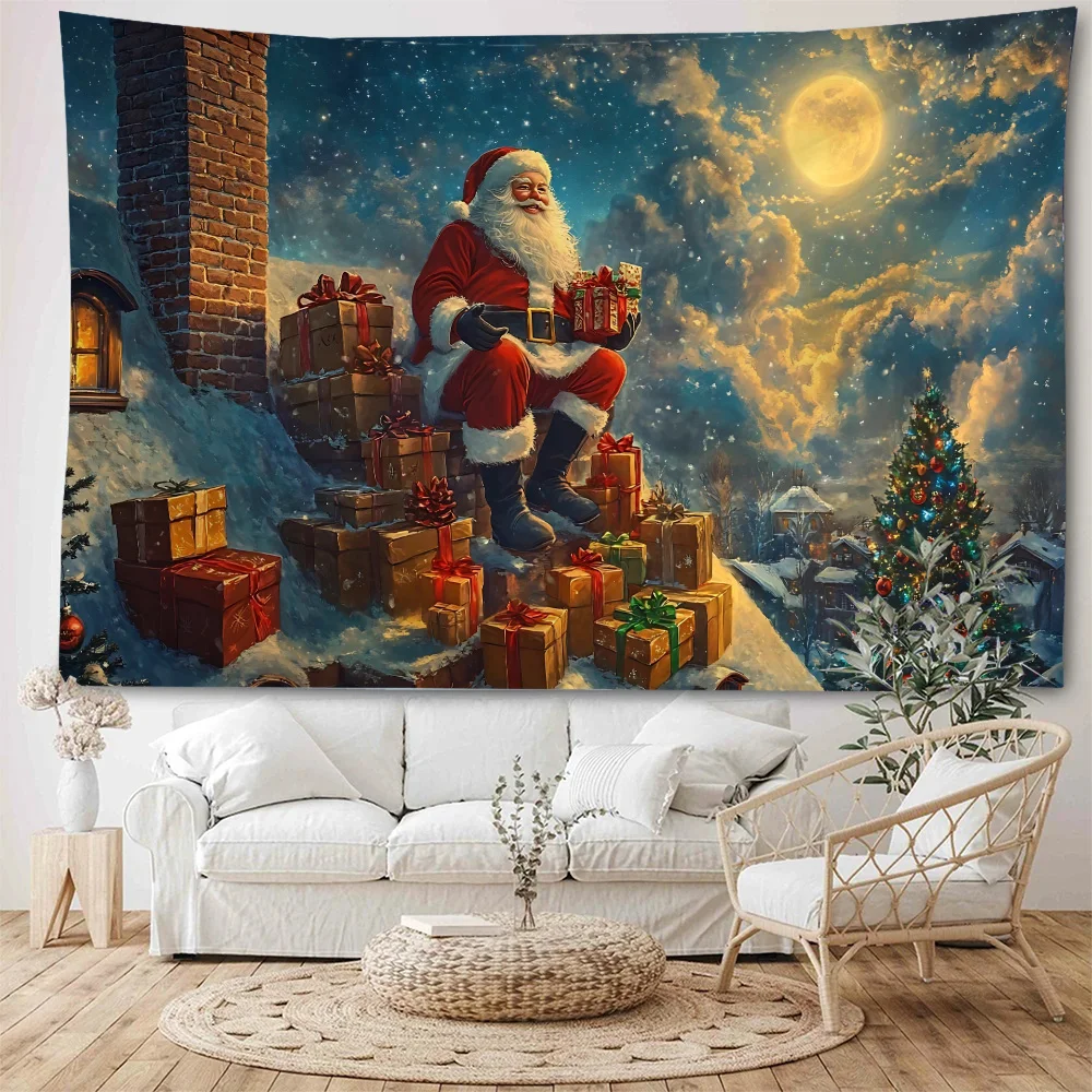 

Christmas Santa Claus Christmas Scene Gift Background Decorative Tapestry Wall Hanging Christmas Theme Home Decor