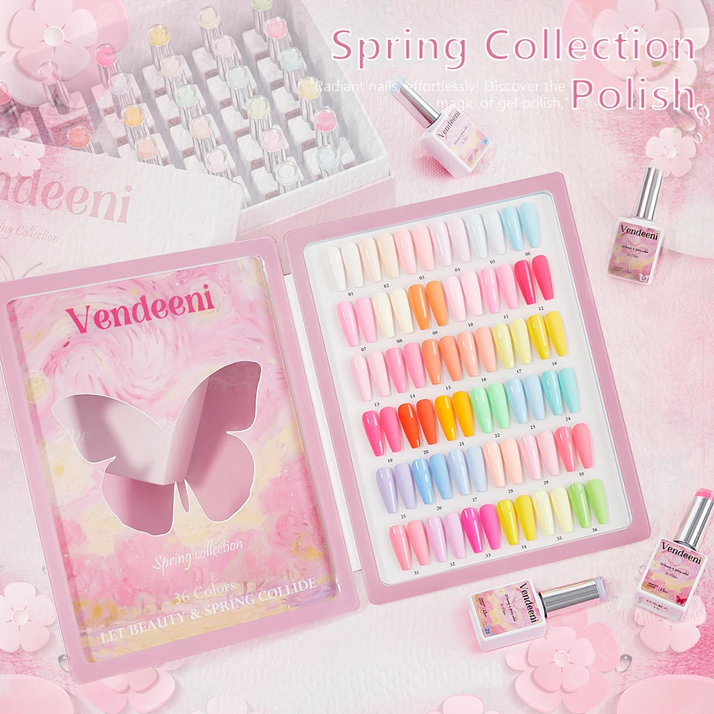Vendeeni 36 Colors/Set Four Seasons Pure Color Gel Nail Polish TPO HEMA FREE Semi Permanent UV Soak Off Gel Varnish With Display