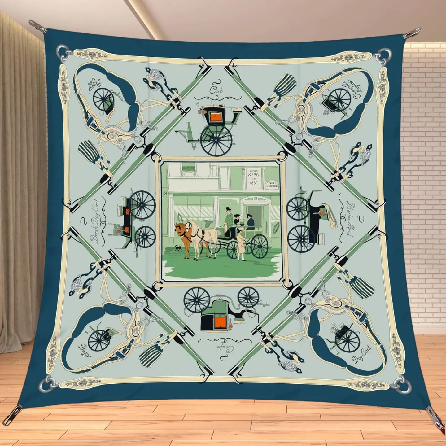 90cm Twill Silk Like Square Scarf Horse Travel Fantasy Print Luxury Versatile Shawl & Neck Scarf Accessory for Women Streetwear view 3