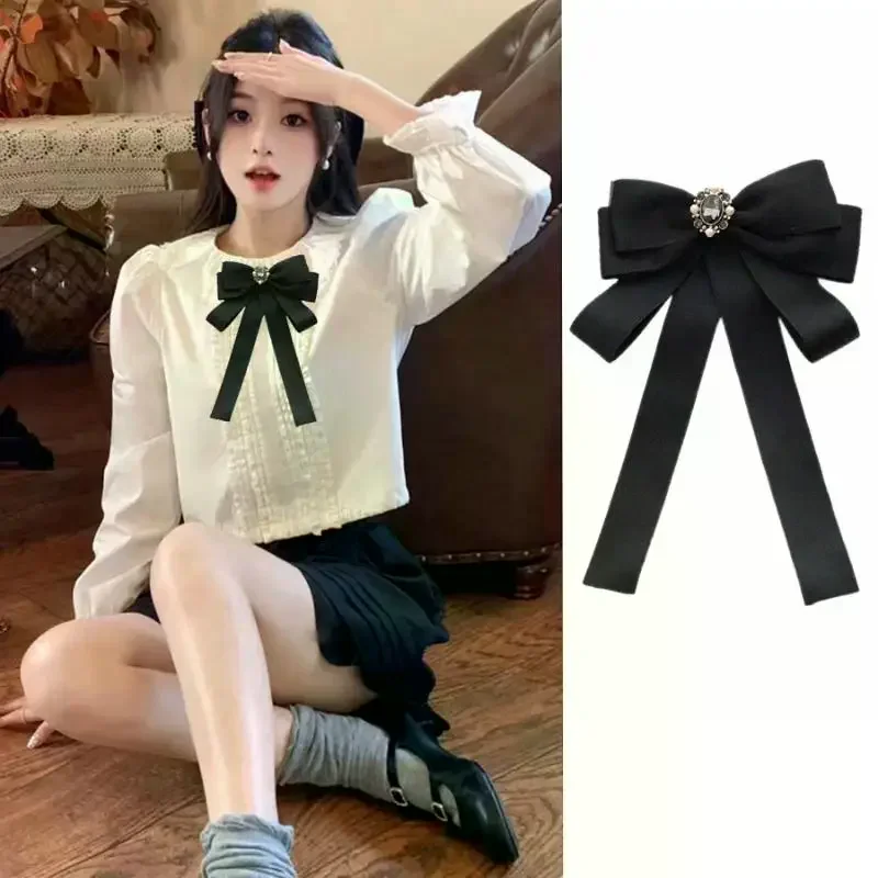 Black Bow Tie Rhinestone Bowknot Brooches For Women Shirt Collar Corsage Jewelry Clothing & Accessories