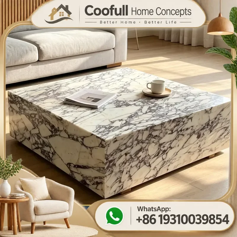 Natural Coffee Table Polished Calacatta Viola Marble Square Cube Plinth For Modern Living Room Villa Home Decor