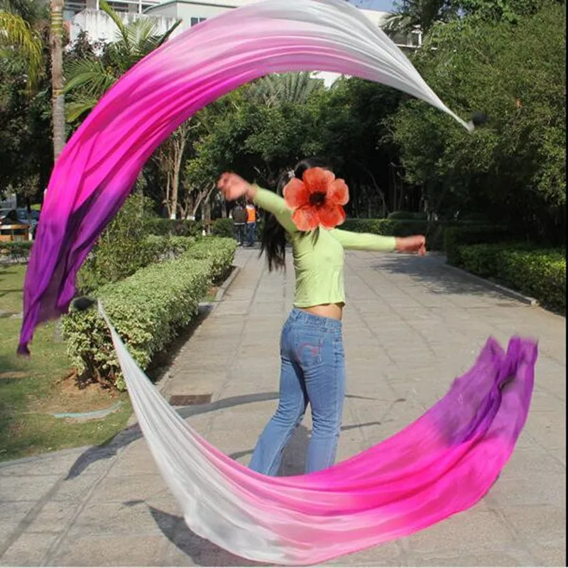 1 paio di palline da lancio Poi velo di seta per danza del ventre da donna Poi Streamer puntelli per spettacoli teatrali costumi da ballo accessori 200x90cm