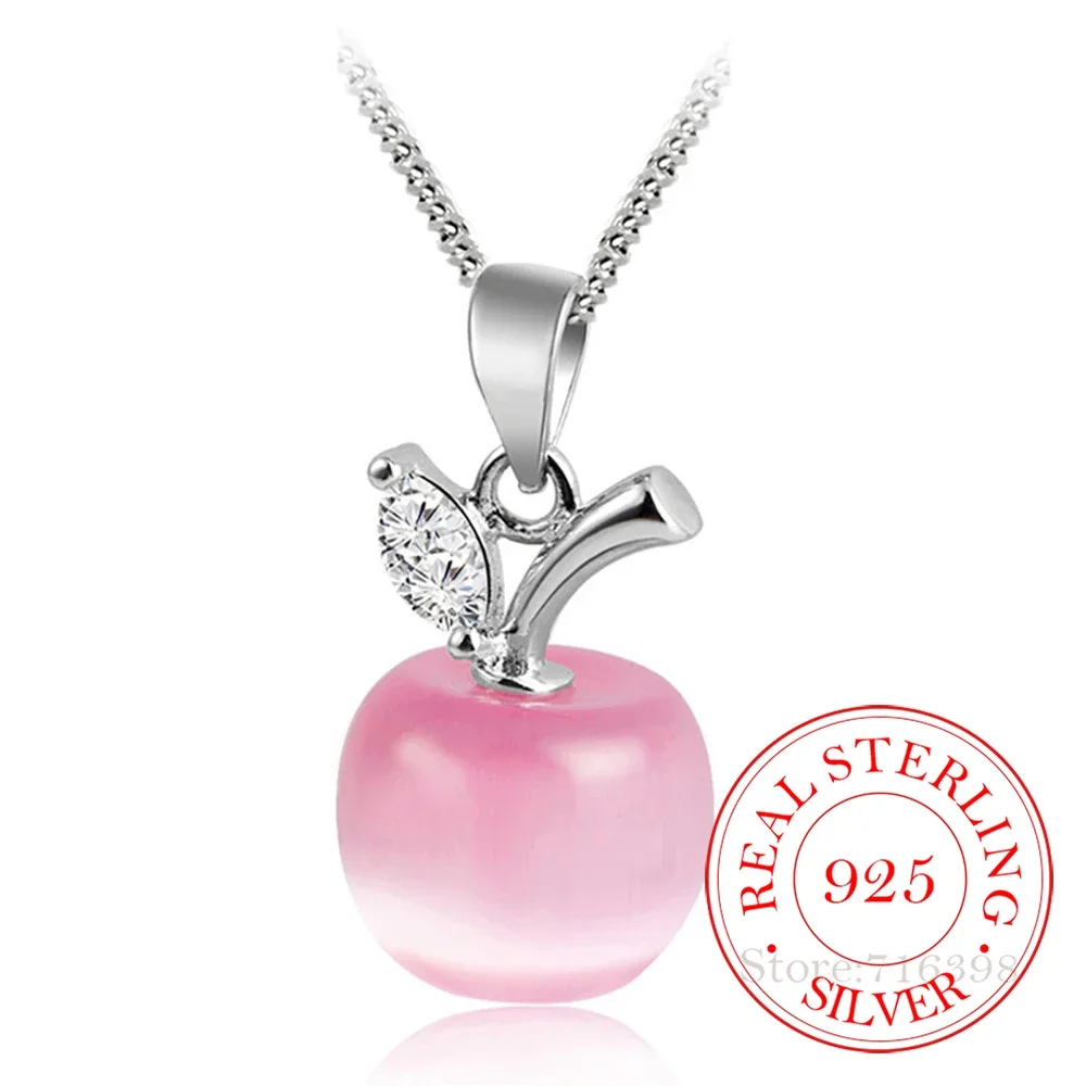 Pink/White Moonstone Necklaces & Pendants For Women 925 Sterling Silver Opal Apple Pendant Necklace Wedding Gift Drop Shipping