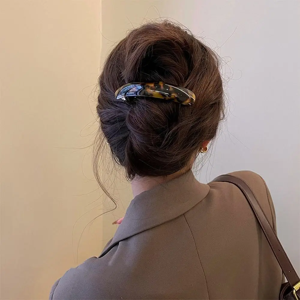 Cute Elliptical Leopard Print Hair Clip Arc PVC Spring Clip Grab Clip Korean Style Large Hairpin Girl