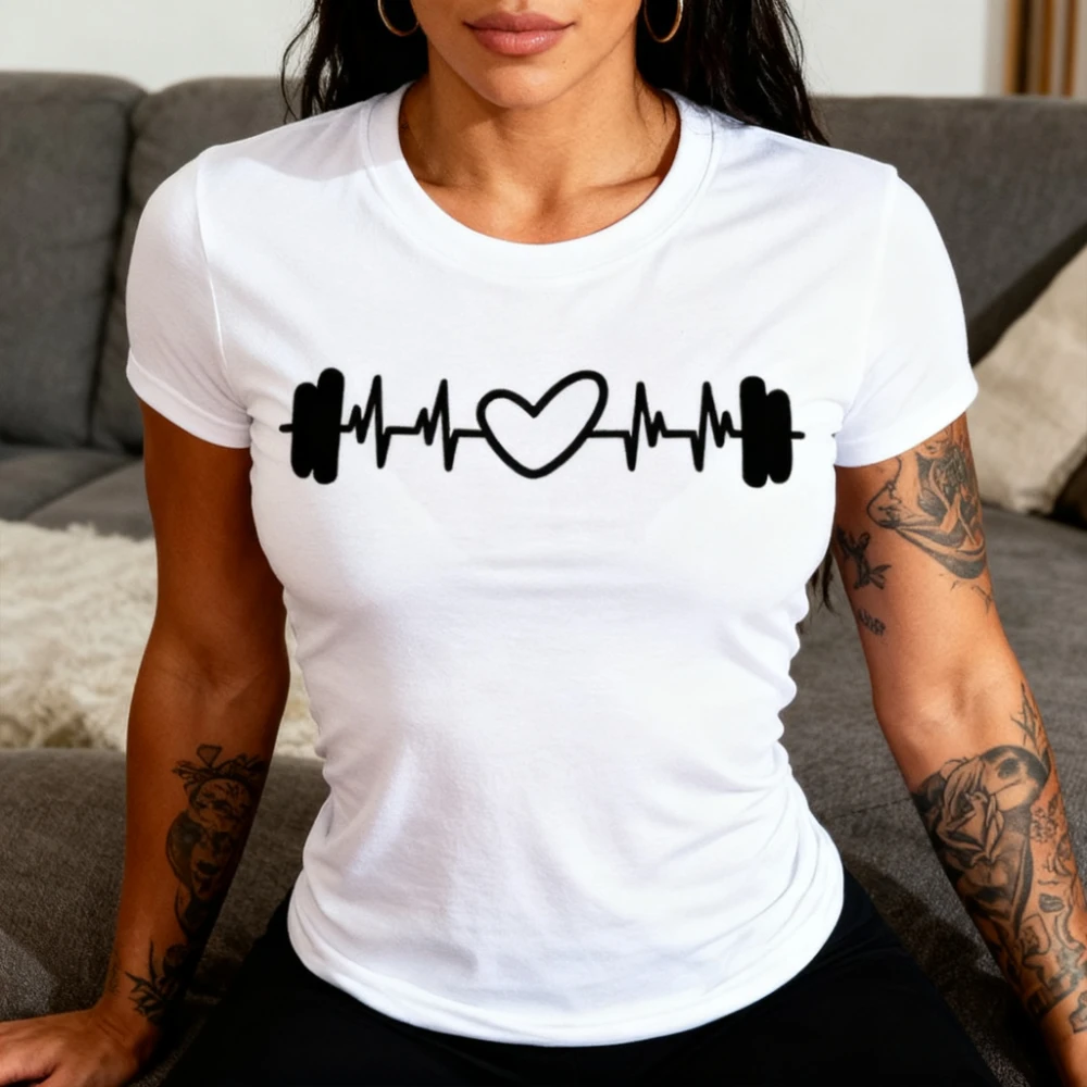 Gym Dumbbell Heartbeat Shirt Gym Sports Shirts Contracted Design Men Women Unisex Workout Clothes Casual Daily Life Cotton Tops