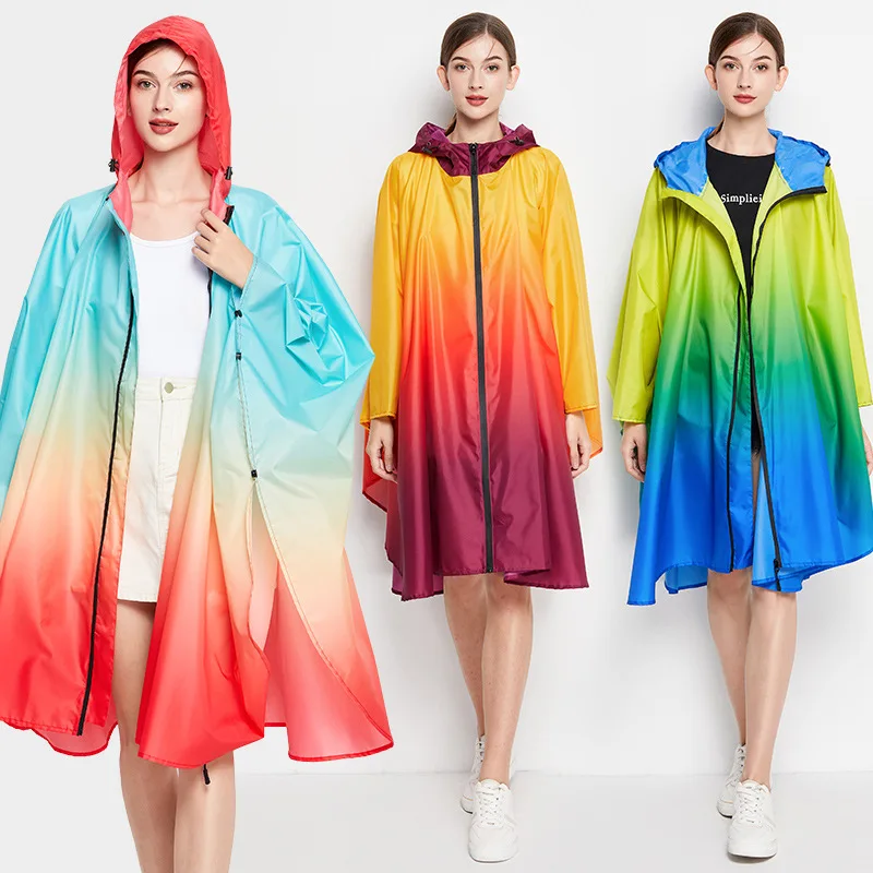 Big Size Women Gradient Color Raincoat Lightweight Rain Coat Poncho Ladies Waterproof Cloak Raincoats Adults Colorful Rainwear