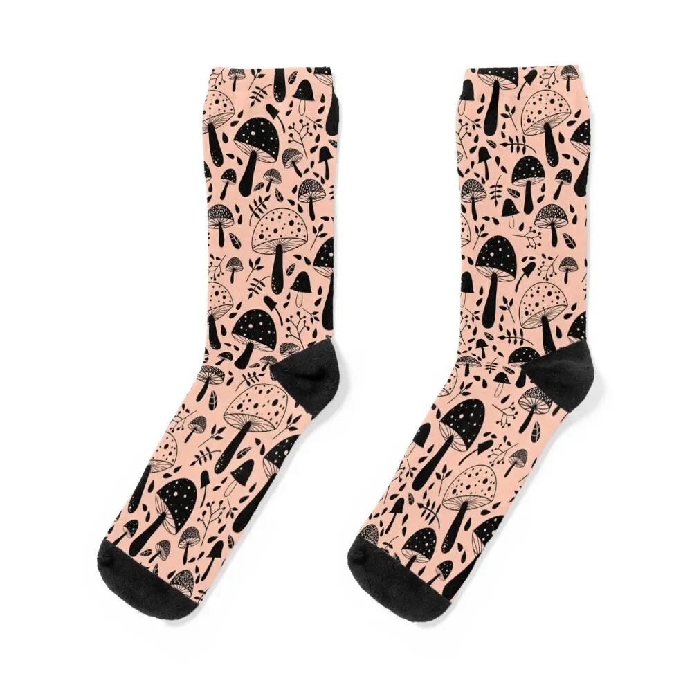 

Shrooms! Mushroom pattern Black and Pink Socks custom hockey cartoon Men's Socks Luxury Women's