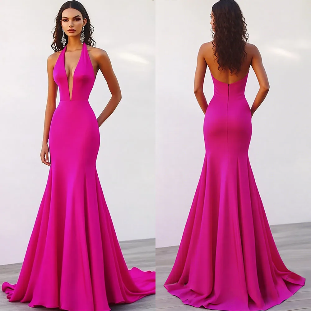 

High Quailty Customized Backless Floor Length Sleeveless V-neck Mermaid Elegant Dress Women for Wedding Party Robes De Soirée