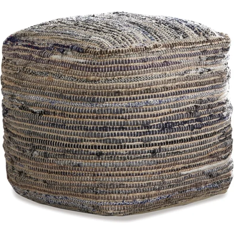 

Absalom Hemp Pouf, 16 x 16 Inches, Multicolored,Blue & White