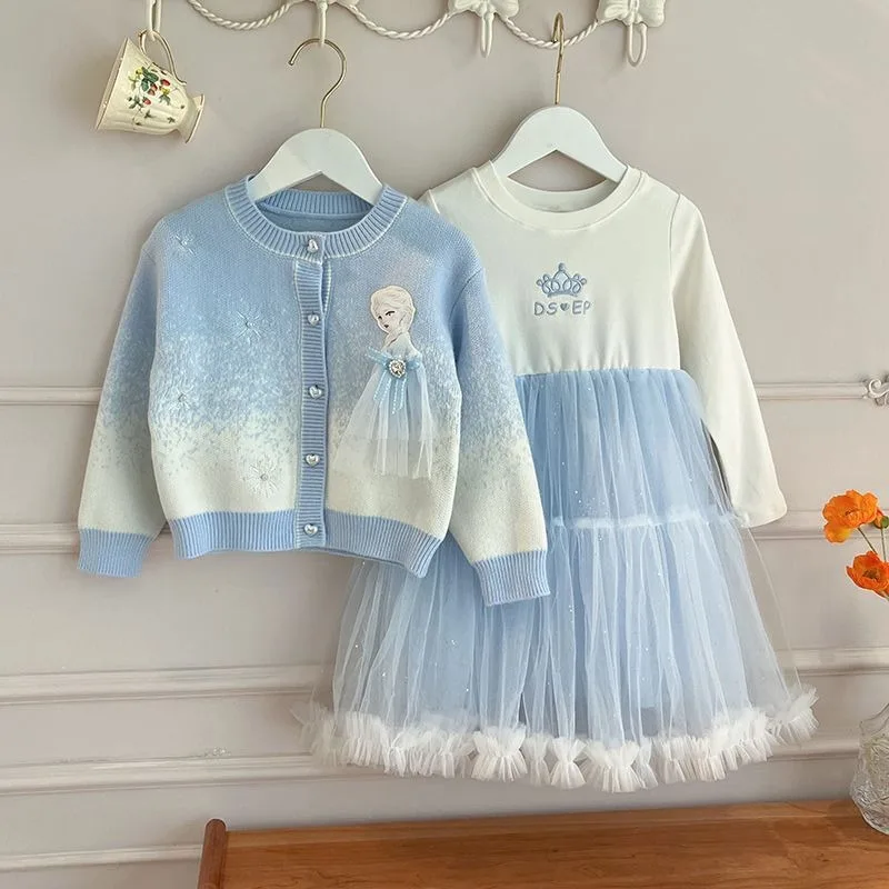 Nieuwe Disney meisjesset, lief en schattig Elsa prinsessenjurkje voor kinderen, gaasrok, comfortabel jasje, tweedelig vakantiecadeau