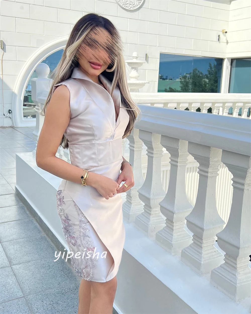 Prom Dress Saudi Arabia Prom Dress Saudi Arabia Satin Beading Pleat Prom Sheath V-Neck Bespoke Occasion Gown Mini Dresses