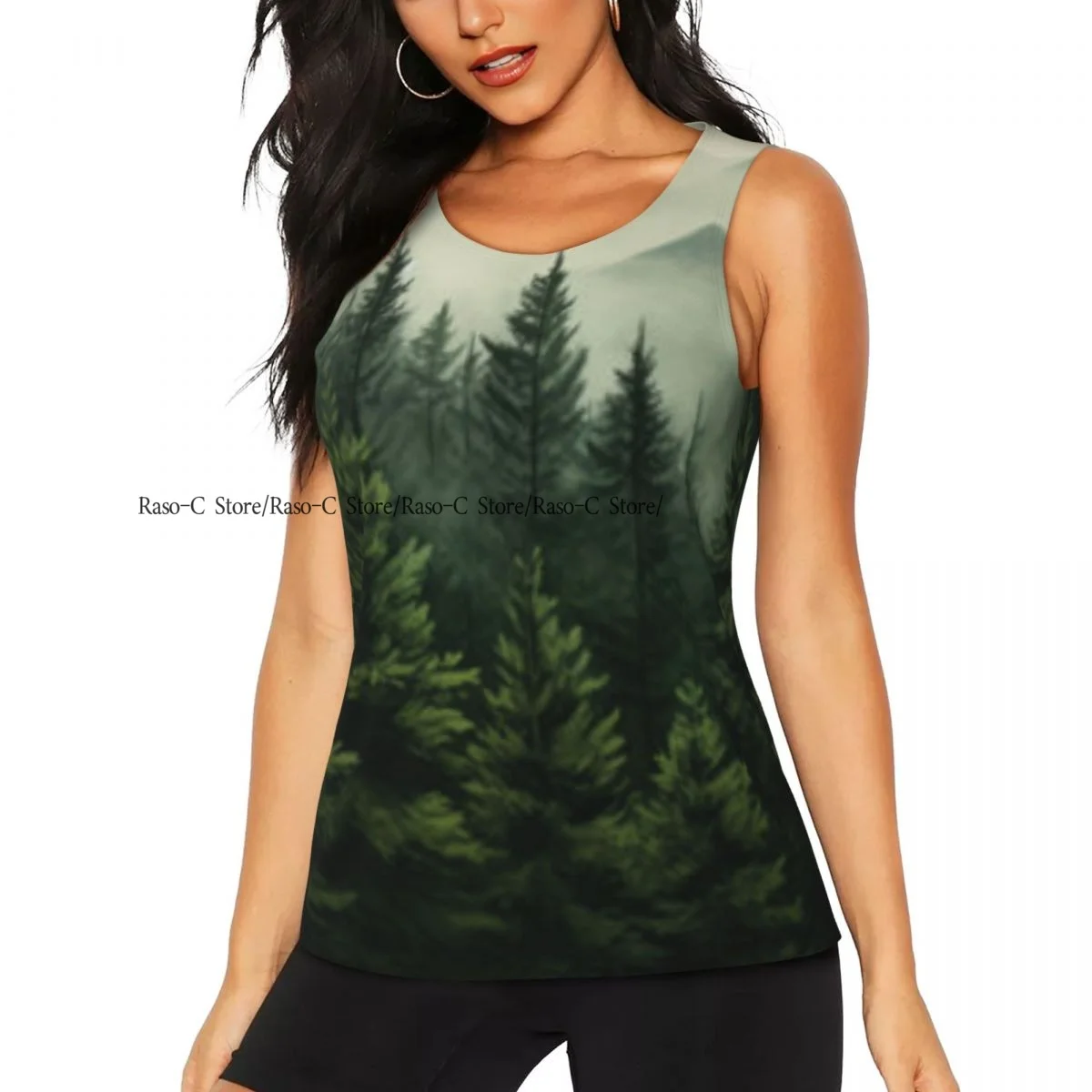 Women Sexy Vest Majestic Pine Trees Sleeveless Round Neck Tank Tops Female Casual Basic Camisole