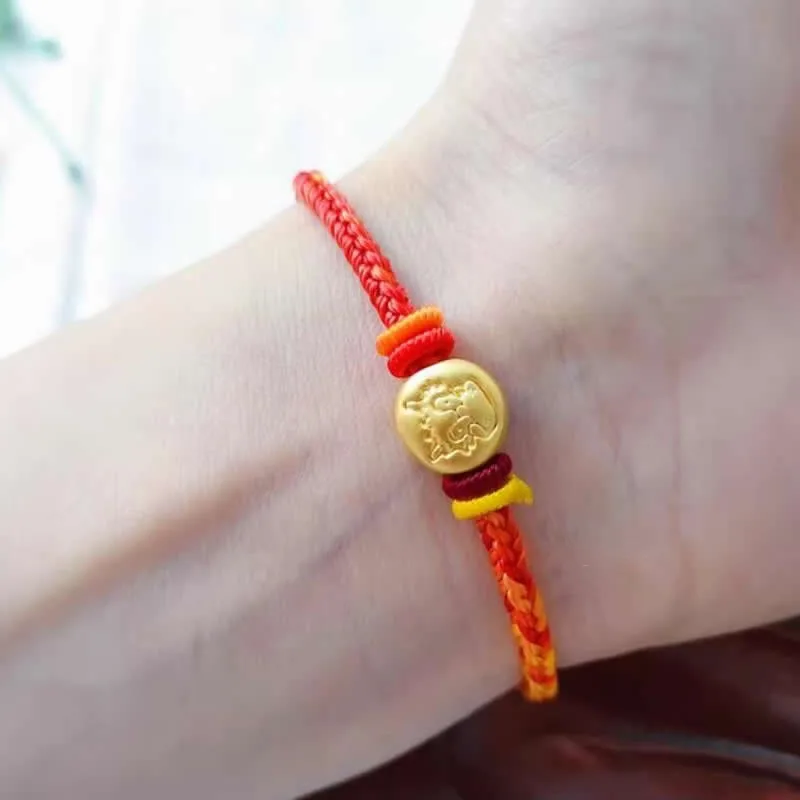 

Solid 24K Yellow Gold Dragon Loong Bracelet Handmade String Weave Bracelet 1pcs