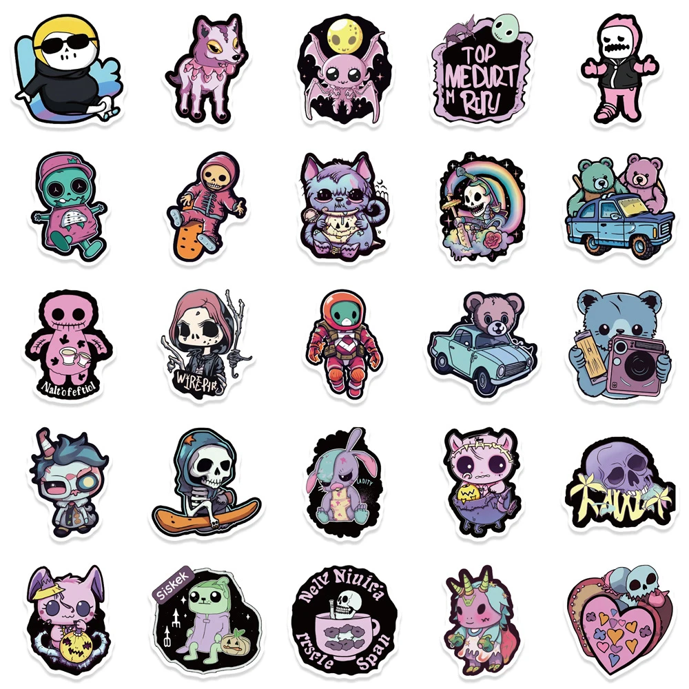 10/30/50/100pcs Kawaii Gothic Horror Stickers Halloween Skull Cartoon Sticker Notebook Laptop Skateboard Car Bike Decal Kid Toys