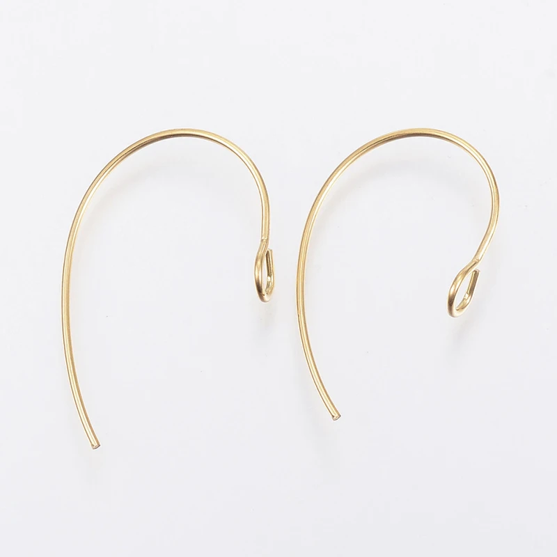 10pc Ion Plating(IP) 304 Stainless Steel Earring Hooks Ear Wire with Vertical Loop Golden 25x14x4mm Hole: 3mm Pin: 0.7mm