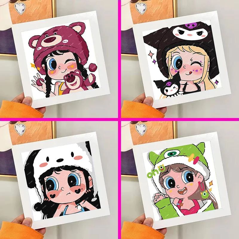 

Cartoon Diamond Decoration Painting Cute Girl With Frame Diamond Painting Set Children's Handmade Diy Birthday Gift