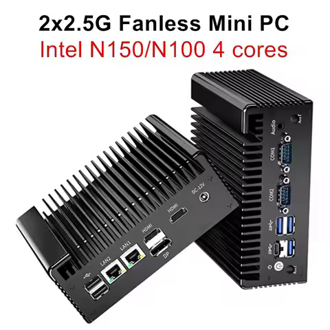 Topton Intel N150 N100 Fanless Mini PC 2x2.5G Nics 2*COM NVMe DDR4 2*HD 1*DP Type-C Solid Firewall PC Industrial Mini Computer