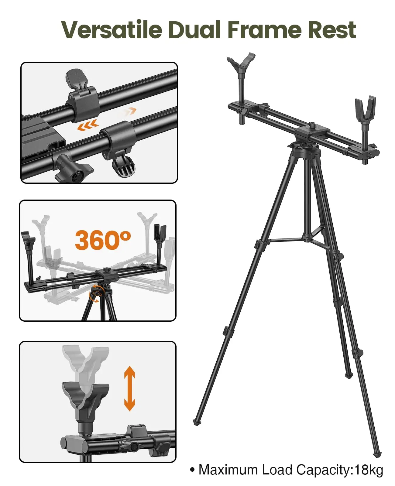 

Hunting Rests Tripod with Dual Frame Flexible Orientation Adjustable Height Max Provide Maximum Stability Outdoors Ground Blinds