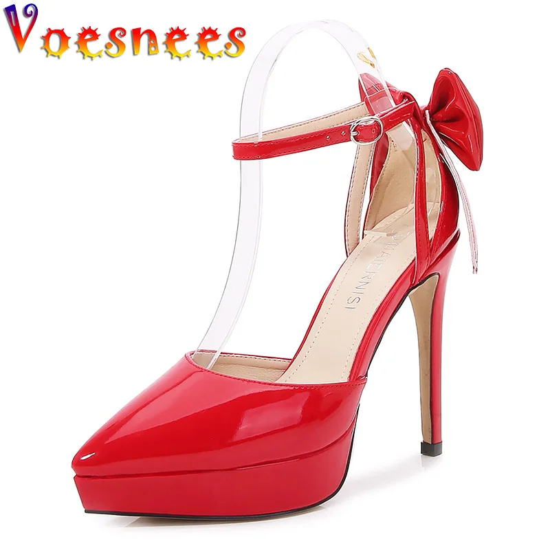 Voesnees Brand Design Wedding Dress Women\'s Pumps New Pointed Toe Bow-knot High Heel Single Shoes 12CM Stiletto Woman Party Shoe