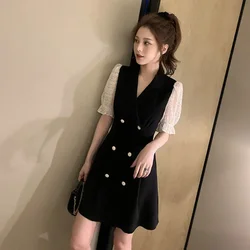 Splicing Woman Dress Blazer Black Clothes Dresses for Women 2024 Xxl Retro Cotton Luxury Harajuku Korean Style Cheap Casual Y2k