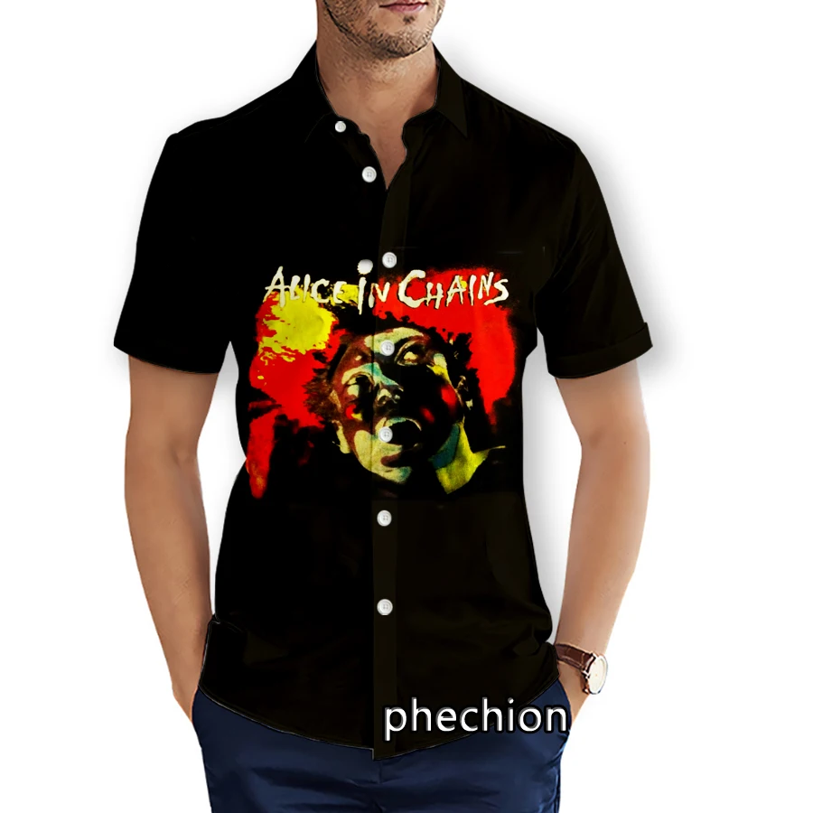 phechion Mens Short Sleeve Beach Shirts Alice In Chains Rock 3D Print Casual Shirts Fashion Streetwear Men Tops X249