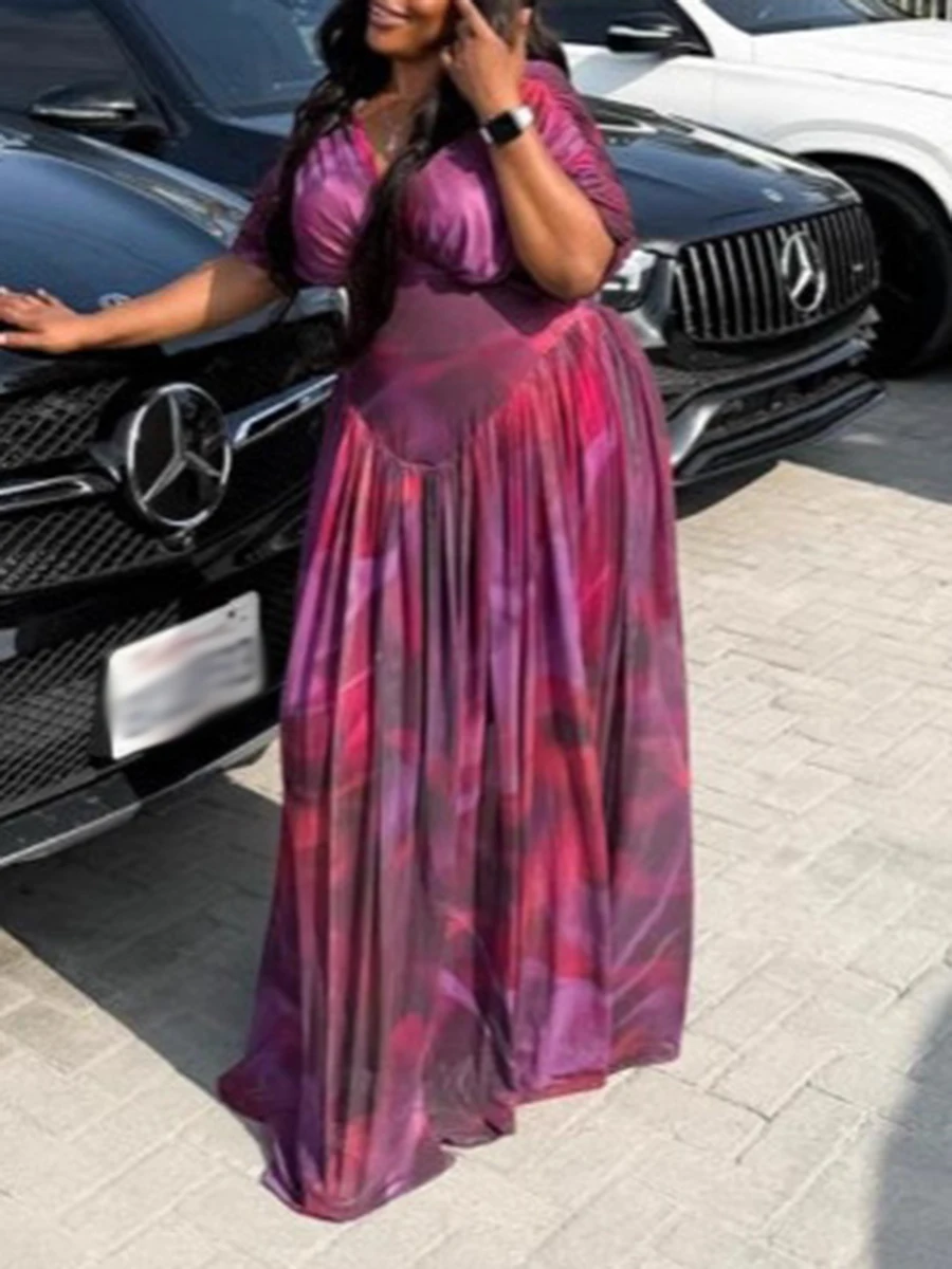 Ziml emagrecimento temperamento drapeado vestidos de impressão para mulheres com decote em v manga curta cintura alta vintage chique vestido moda feminina nova