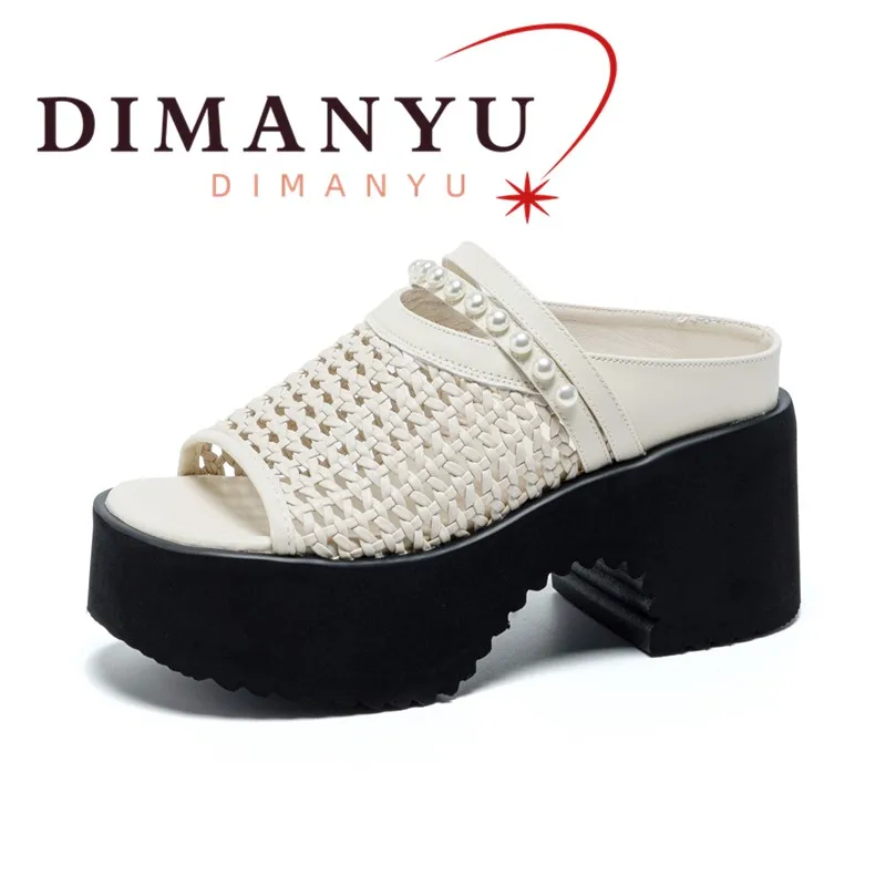 

DIMANYU Women's Slippers Beading 2026 New Summer 9cm High Heel Women's Slippers Platform Woven Fashion Platform Women's Slippers