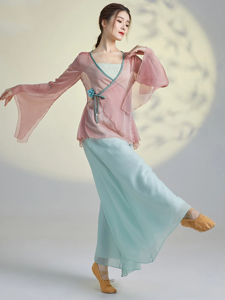 Women Classical Dance Costume Gauze Fabric Traditional Chinese Style Flowing Ethereal Training & Performance Suit for Ethnic Dan