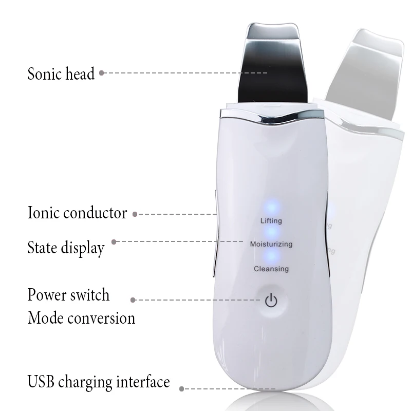 超音波フェイシャルスパチュラ,ディープフェイシャルクリーニング,ピーリングスクレーパー,にきび除去剤,毛穴クリーナー,スキンケアツール