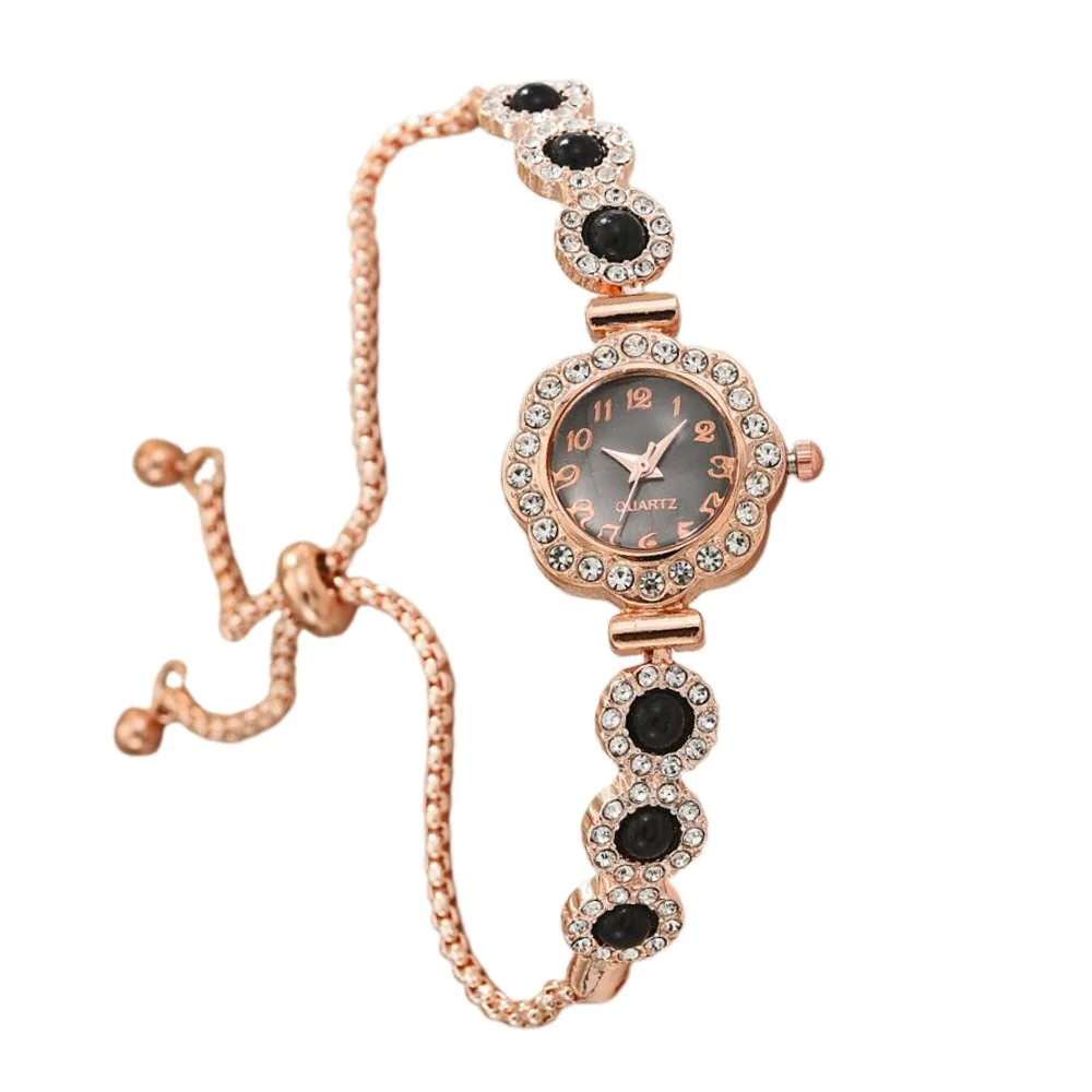 Rhinestone Decor Wristwatch Multi-color Fashion Strap Ladies Bracelet Watch Elegant Adjustable Quartz Clock Women's Accessory