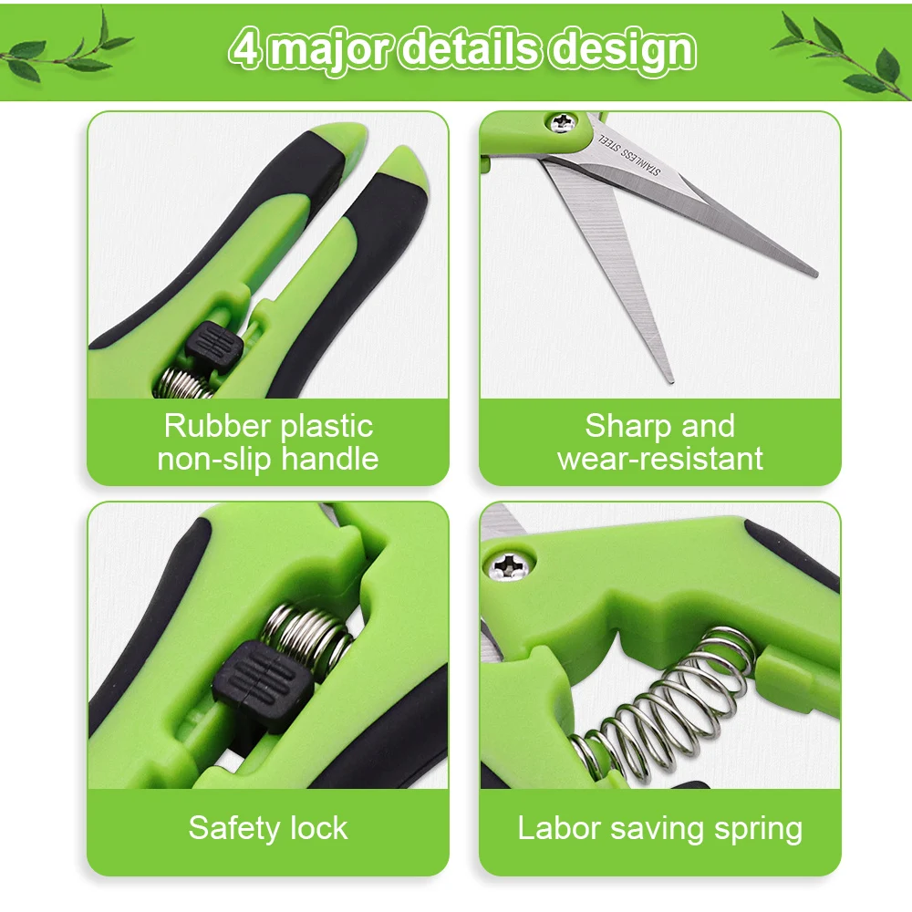 Garden Pruning Shears Stainless Steel Pruner Fruit Picking Household Potted Weed Pruning Scissors Straight Elbow Pruning Tools